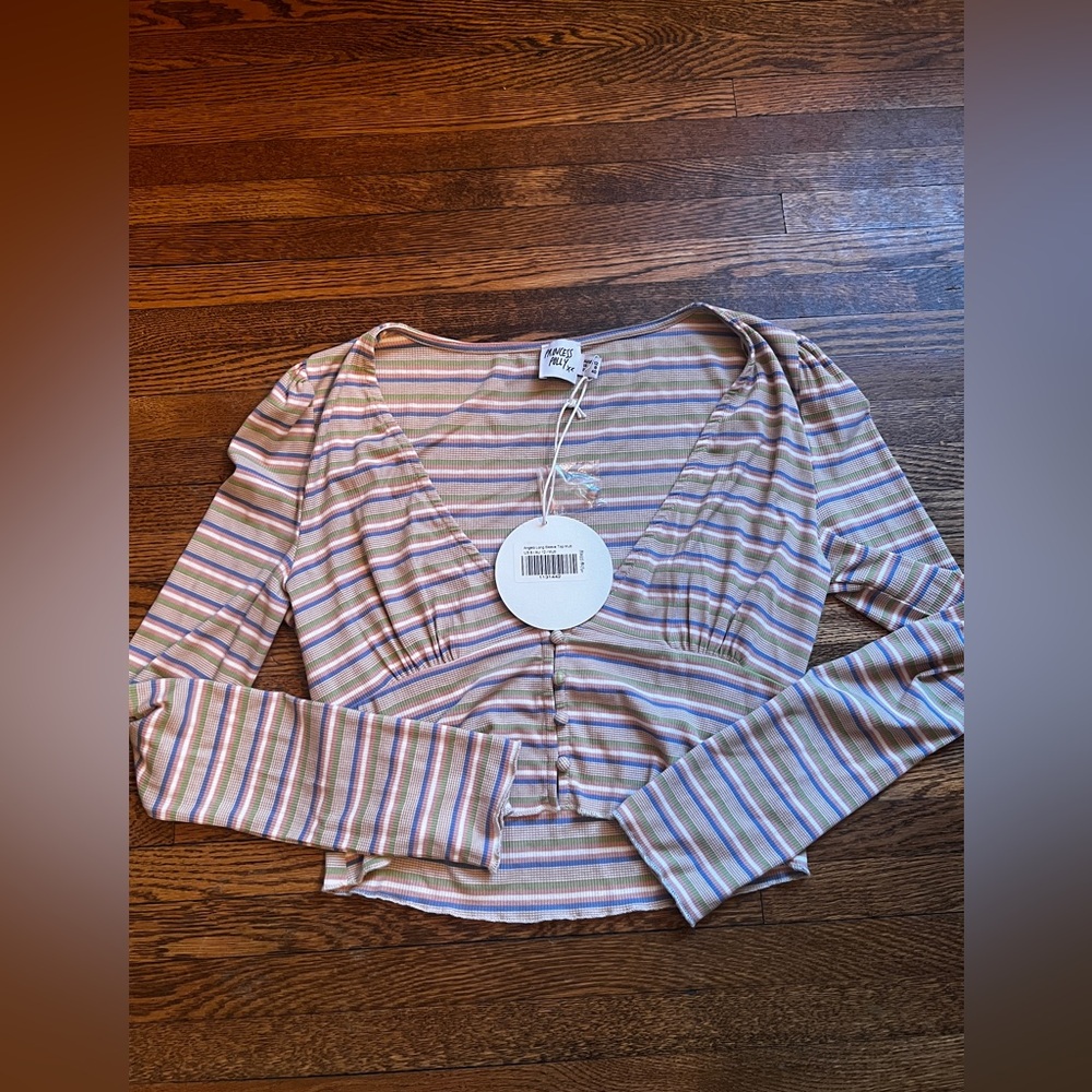 Princess Polly Angelo Long Sleeve V-neck Multi Color Stripped Top NWT Size 8